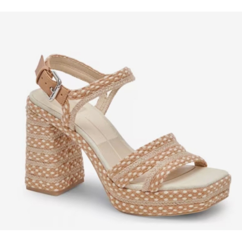 Dolce Vita Arnela‎ Natural Woven Platform Block Heel Ankle Strap Sandals Size 11